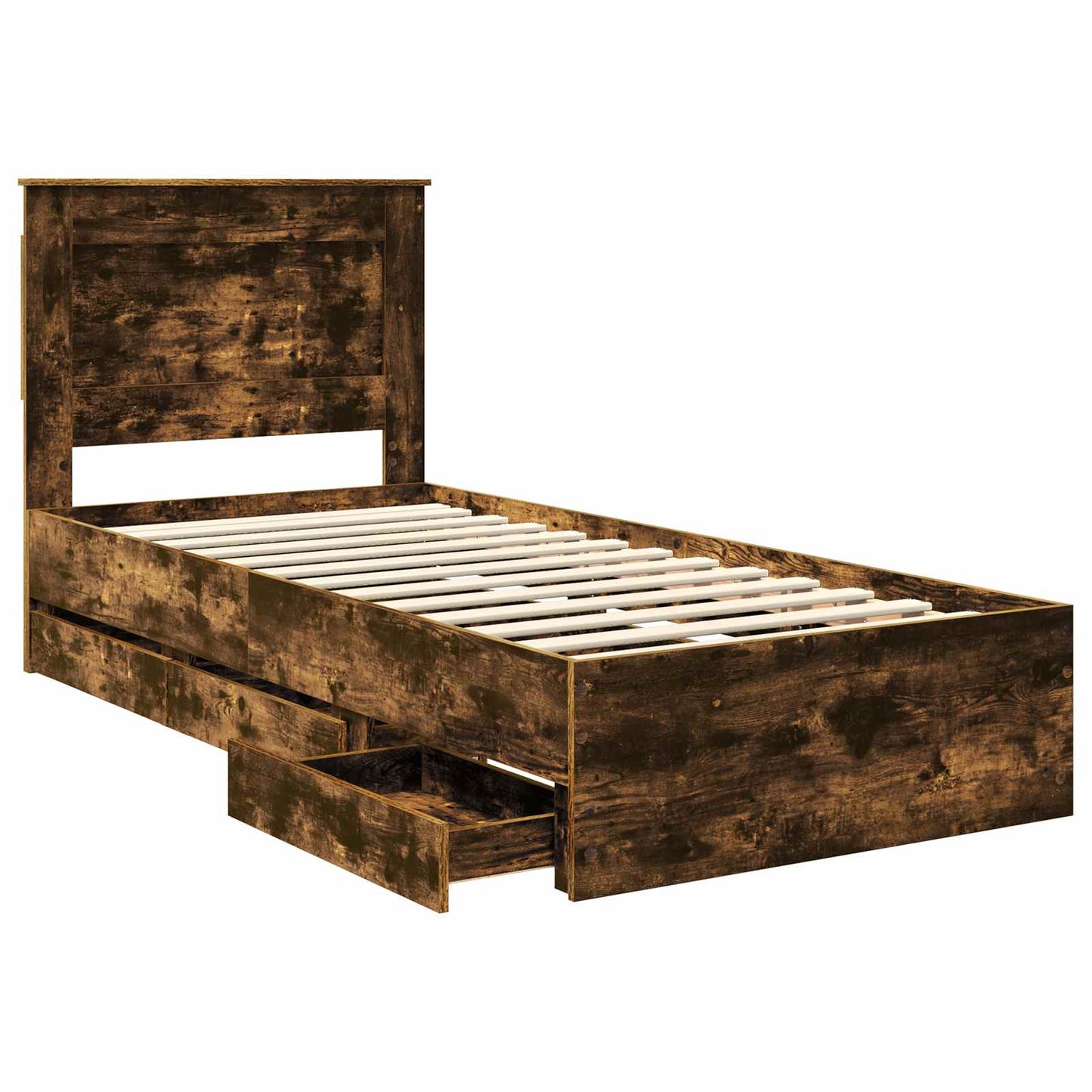 Bed Frame with Drawer Smoked Oak 75 x 190 cm Engineer Wood