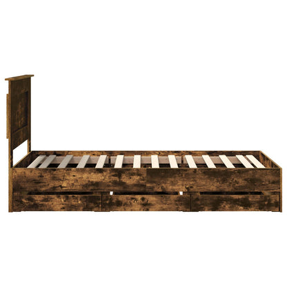 Bed Frame with Drawer Smoked Oak 75 x 190 cm Engineer Wood