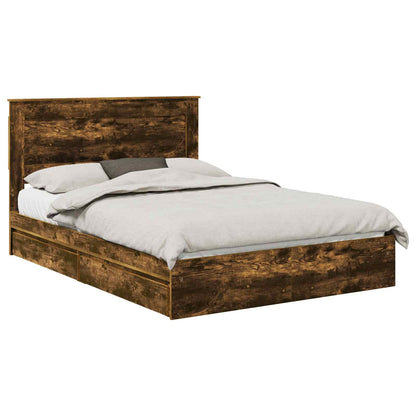 Storage Bed with Drawer Smoked Oak 160 x 200 cm Engineered Wood