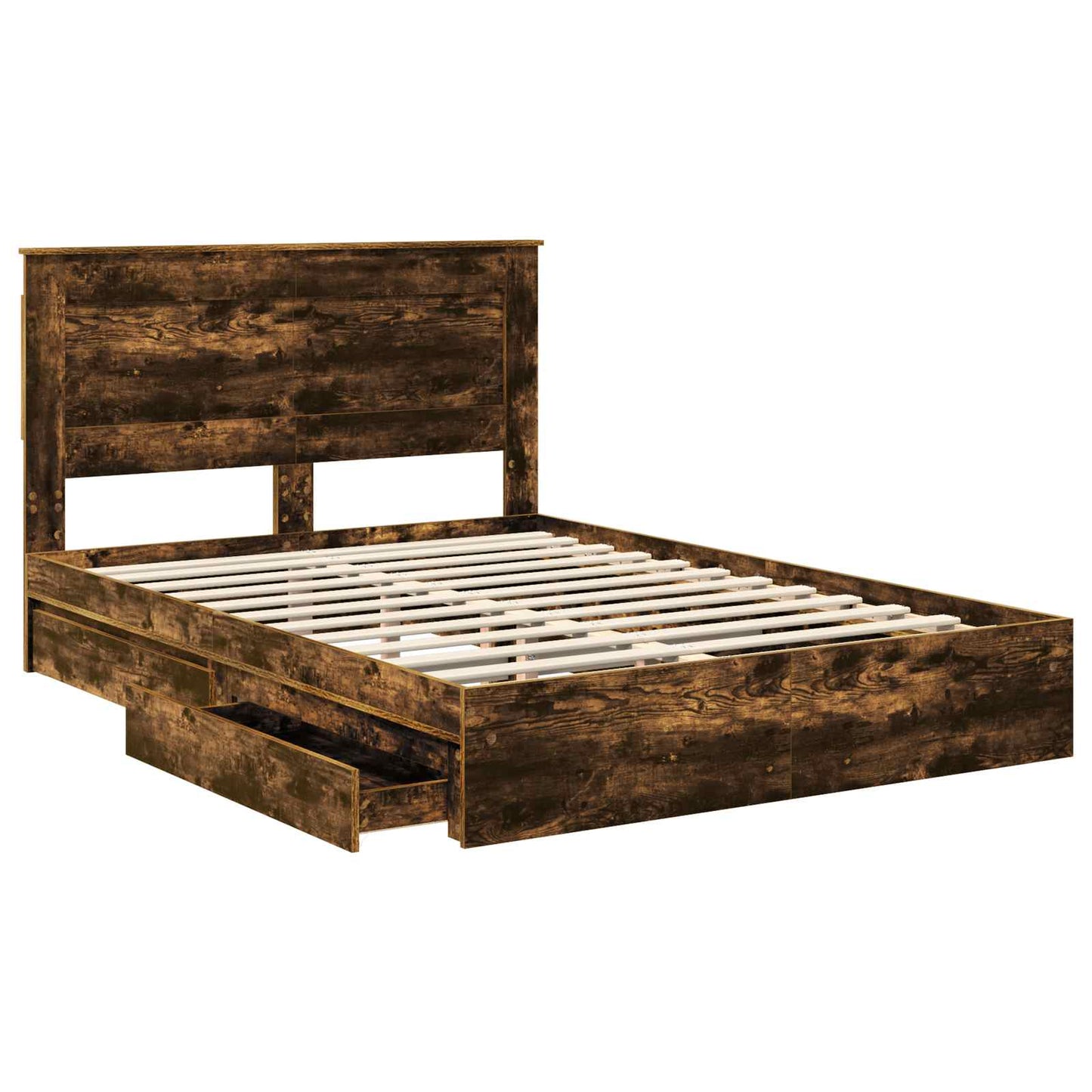 Storage Bed with Drawer Smoked Oak 160 x 200 cm Engineered Wood