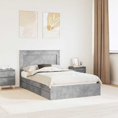 Storage Bed Concrete Grey 135 x 190 cm Engineered Wood