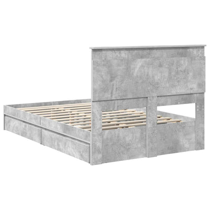 Storage Bed Concrete Grey 135 x 190 cm Engineered Wood
