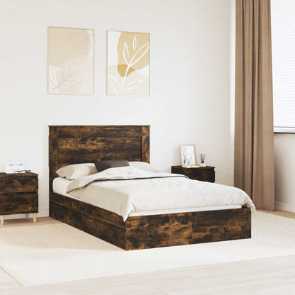 Storage Bed with Drawer Smoked Oak 135 x 190 cm Engineered Wood
