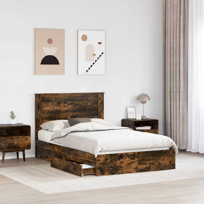 Storage Bed with Drawer Smoked Oak 135 x 190 cm Engineered Wood