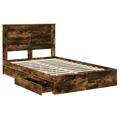 Storage Bed with Drawer Smoked Oak 135 x 190 cm Engineered Wood