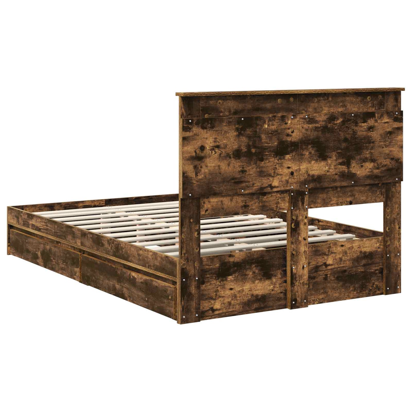 Storage Bed with Drawer Smoked Oak 135 x 190 cm Engineered Wood