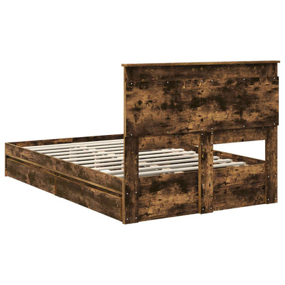 Storage Bed with Drawer Smoked Oak 135 x 190 cm Engineered Wood