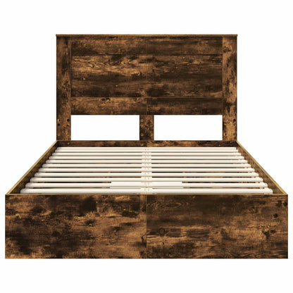 Storage Bed with Drawer Smoked Oak 135 x 190 cm Engineered Wood