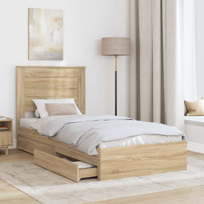 Storage Bed with Drawer Sonoma Oak 100 x 200 cm Engineered Wood