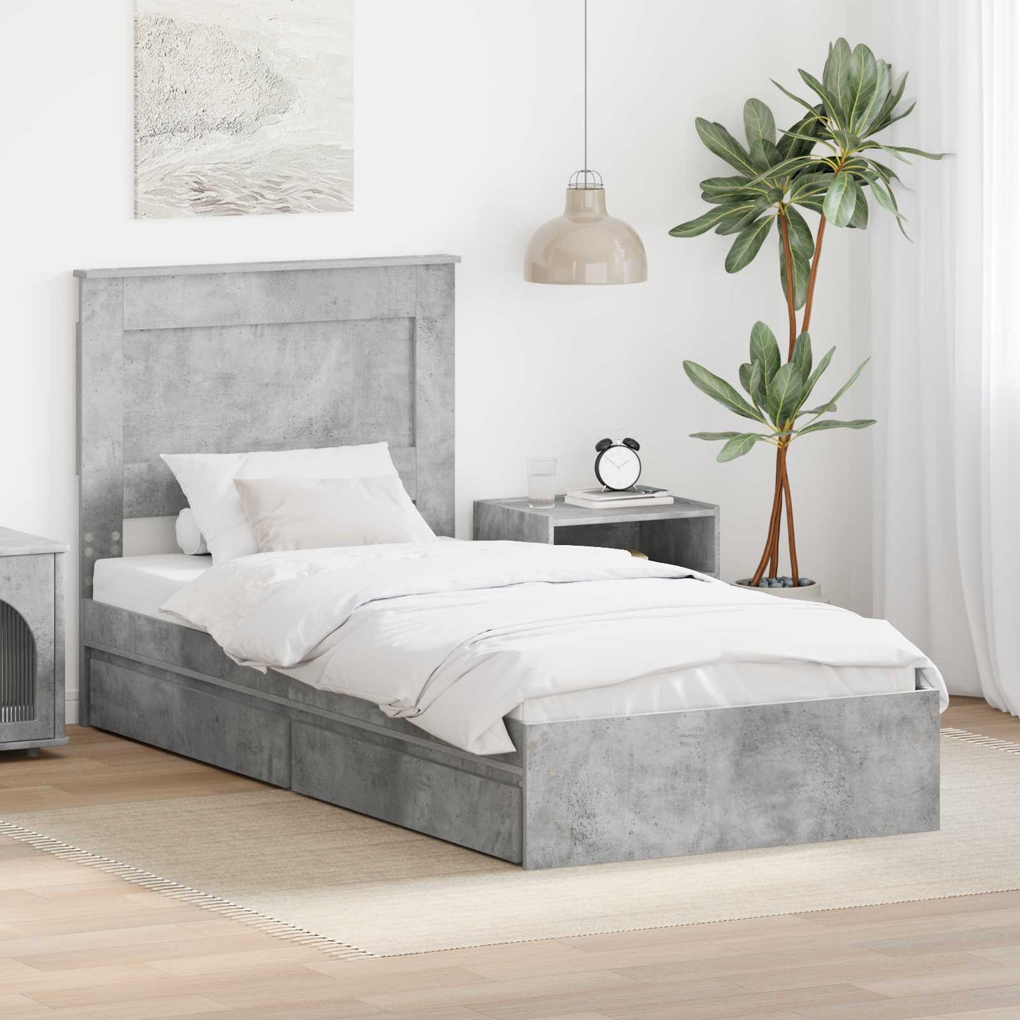 Storage Bed Concrete Grey 90 x 190 cm Engineered Wood