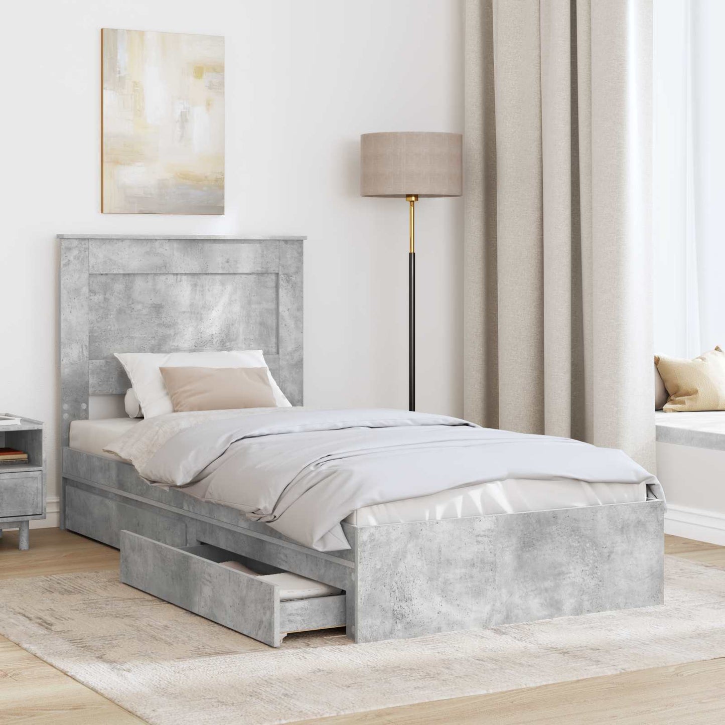 Storage Bed Concrete Grey 90 x 190 cm Engineered Wood