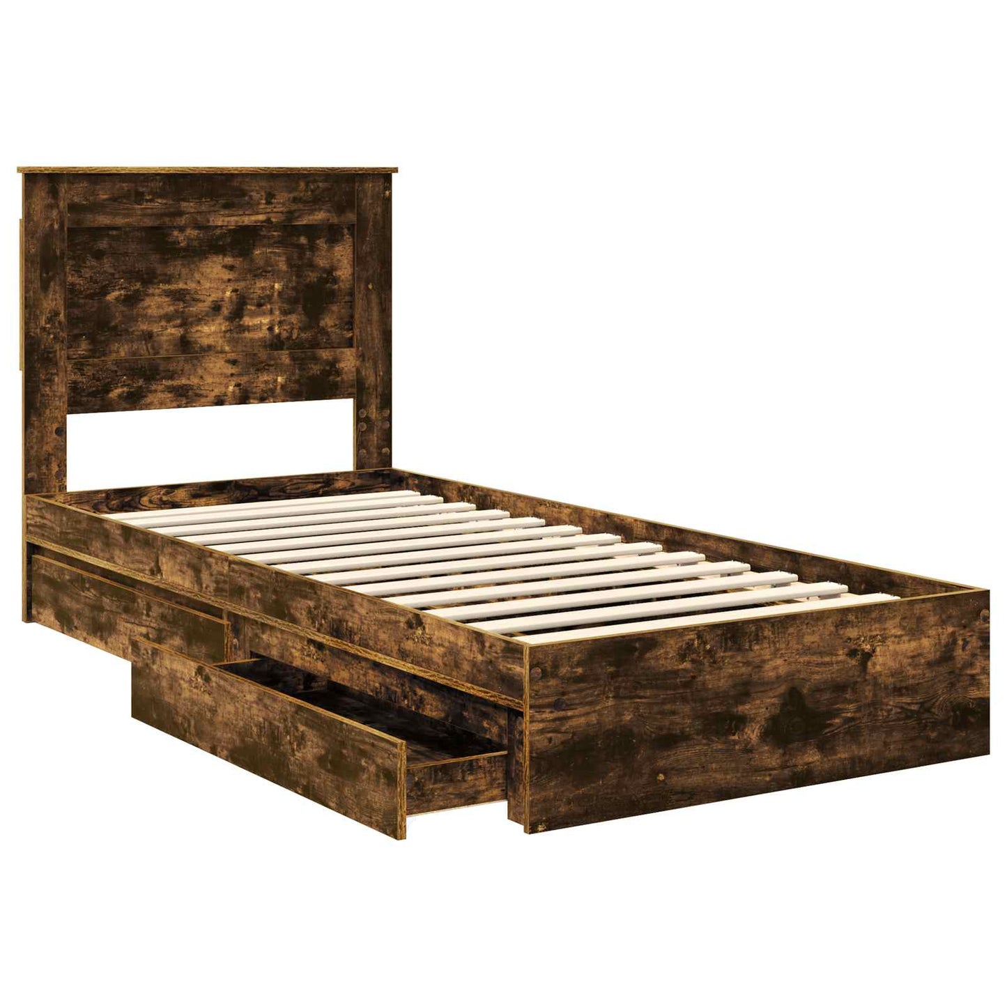 Storage Bed with Drawer Smoked Oak 90 x 190 cm Engineered Wood