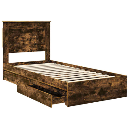 Storage Bed with Drawer Smoked Oak 90 x 190 cm Engineered Wood
