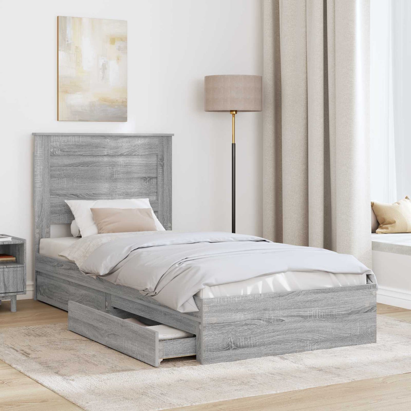 Storage Bed with Drawer Grey Sonoma 90 x 190 cm Engineered Wood