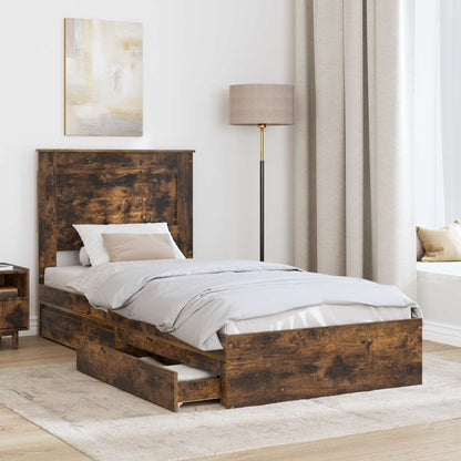 Storage Bed with Drawer Smoked Oak 90 x 200 cm Engineered Wood