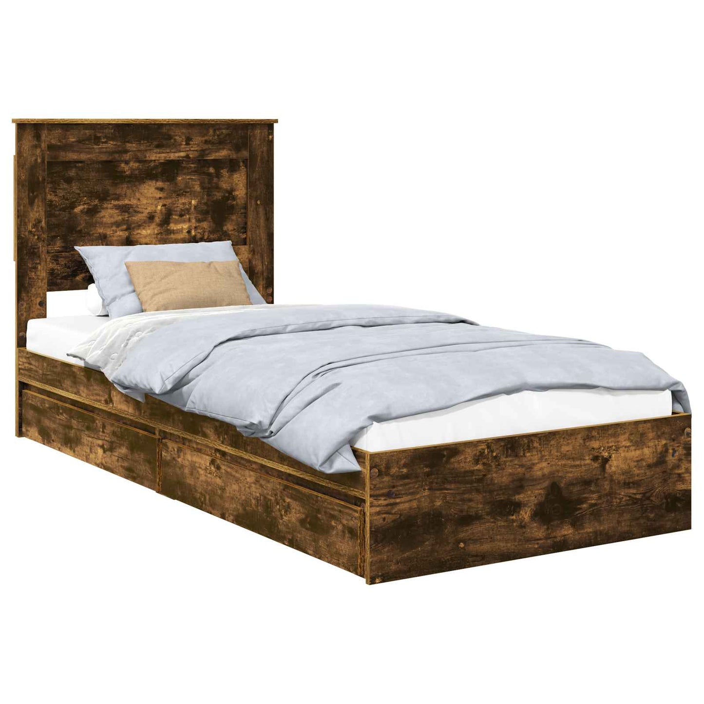 Storage Bed with Drawer Smoked Oak 90 x 200 cm Engineered Wood
