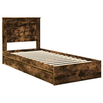 Storage Bed with Drawer Smoked Oak 90 x 200 cm Engineered Wood