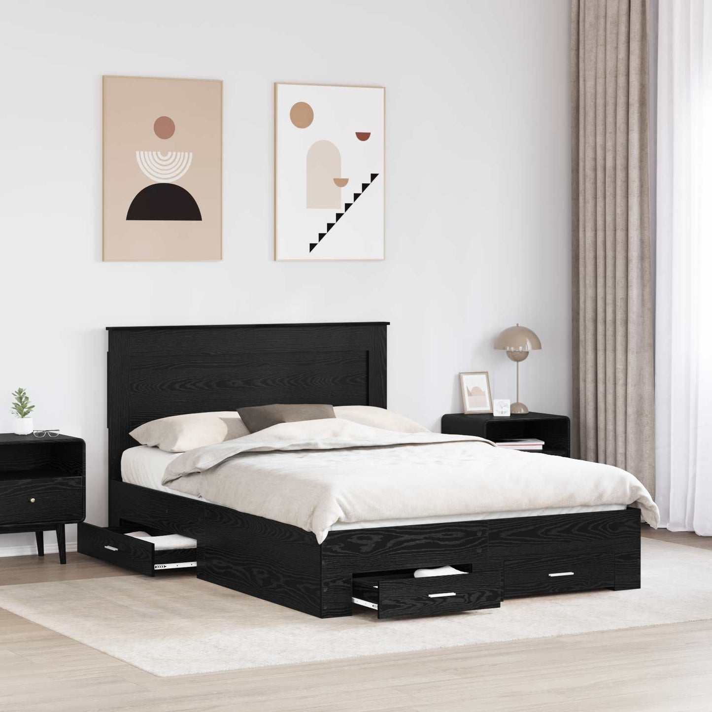 Bed Frame with Drawer with Headboard Manual Engineered Wood
