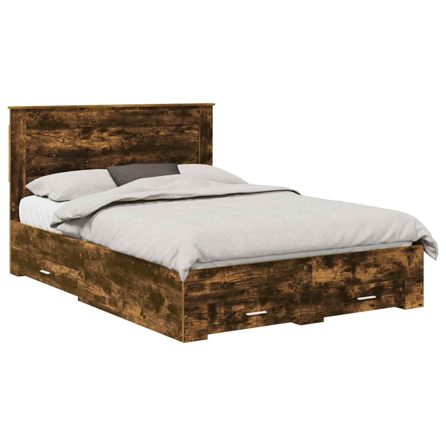 Bed Frame with Drawer Smoked Oak 140 x 190 cm Engineered Wood