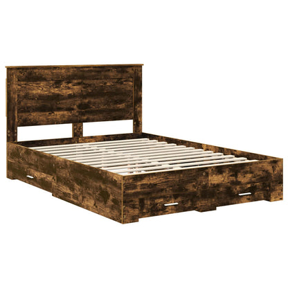 Bed Frame with Drawer Smoked Oak 140 x 190 cm Engineered Wood