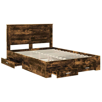 Bed Frame with Drawer Smoked Oak 140 x 190 cm Engineered Wood