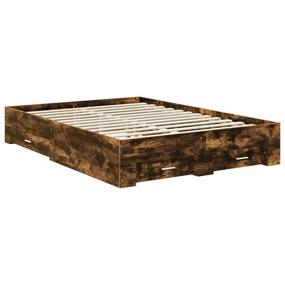 Bed Frame with Drawer Smoked Oak 140 x 190 cm Engineered Wood