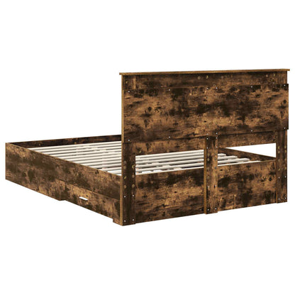 Bed Frame with Drawer Smoked Oak 140 x 190 cm Engineered Wood