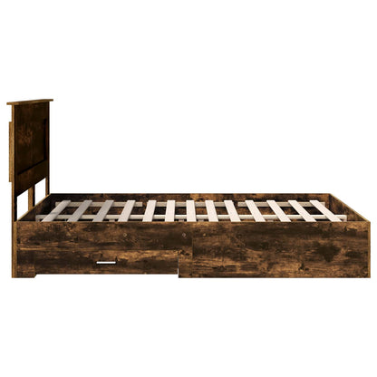 Bed Frame with Drawer Smoked Oak 140 x 190 cm Engineered Wood