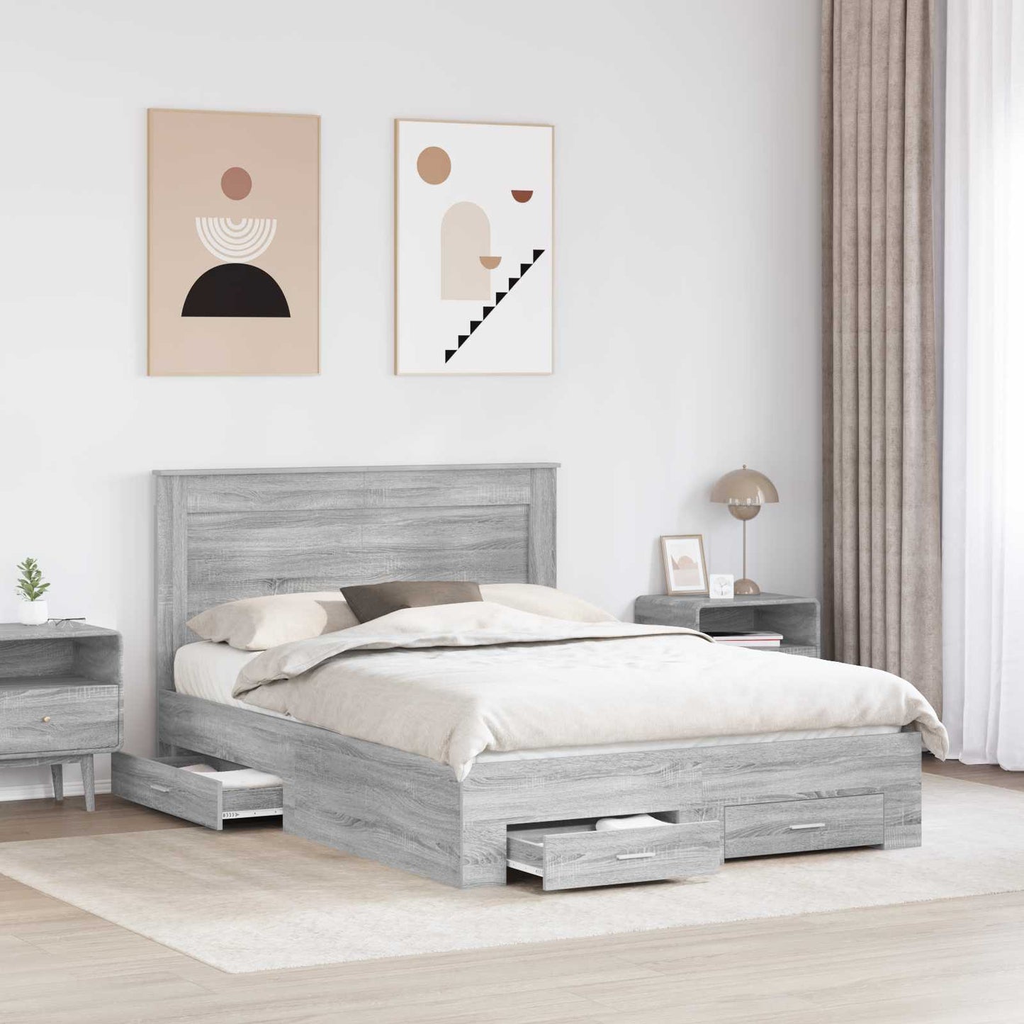 Bed Frame with Drawer Grey Sonoma 140 x 200 cm Engineered Wood