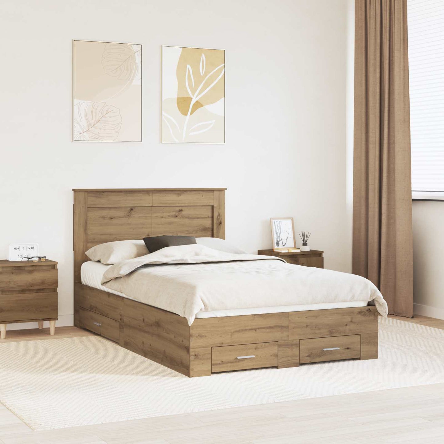 Bed Frame with Drawer with Headboard Manual Engineered Wood