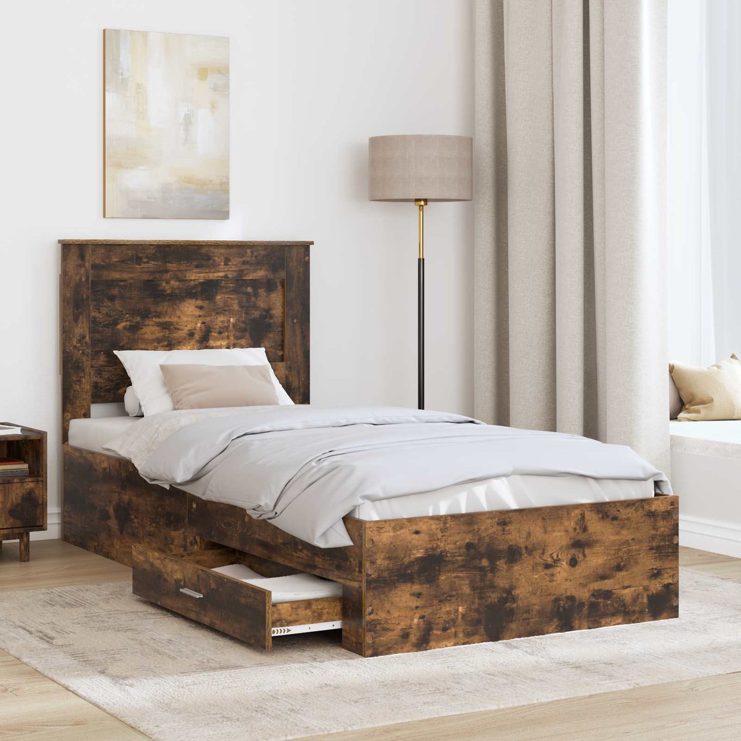 Bed Frame with Drawer with Headboard Manual Engineered Wood