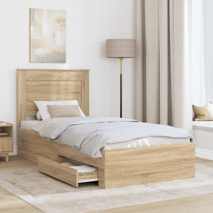 Bed Frame Sonoma Oak and Silver 75 x 190 cm Engineered Wood