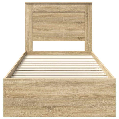 Bed Frame Sonoma Oak and Silver 75 x 190 cm Engineered Wood