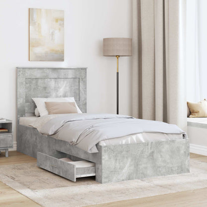 Bed Frame Concrete Grey and Silver 75 x 190 cm Engineered Wood