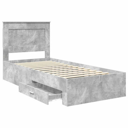 Bed Frame Concrete Grey and Silver 75 x 190 cm Engineered Wood