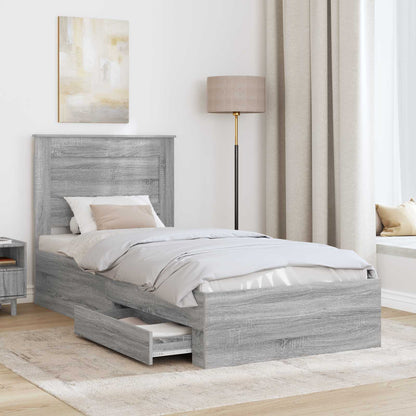 Bed Frame Grey Sonoma and Silver 75 x 190 cm Engineered Wood