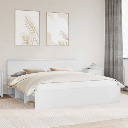 Bed Frame with Headboard White 200 x 200 cm Solid Pine Wood