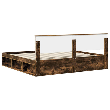 Bed Frame Smoked Oak 200 x 200 cm Solid Pine Wood