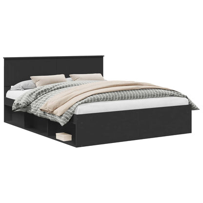 Bed Frame with Headboard Black 160 x 200 cm Solid Pine Wood