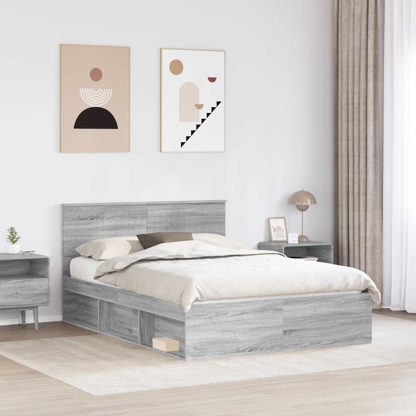 Bed Frame Grey Sonoma 140 x 200 cm Solid Pine Wood