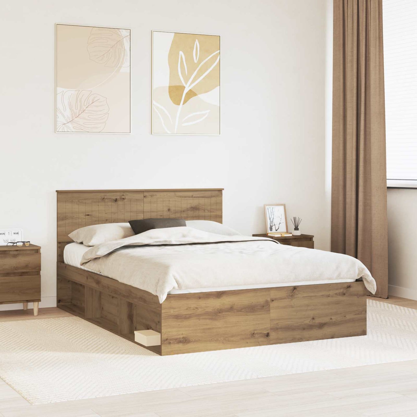 Bed Frame Artisian Oak 140 x 200 cm Solid Pine Wood