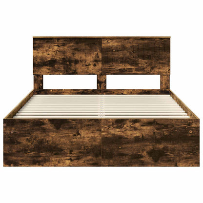Bed Frame Smoked Oak 140 x 190 cm Solid Pine Wood