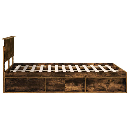 Bed Frame Smoked Oak 140 x 190 cm Solid Pine Wood