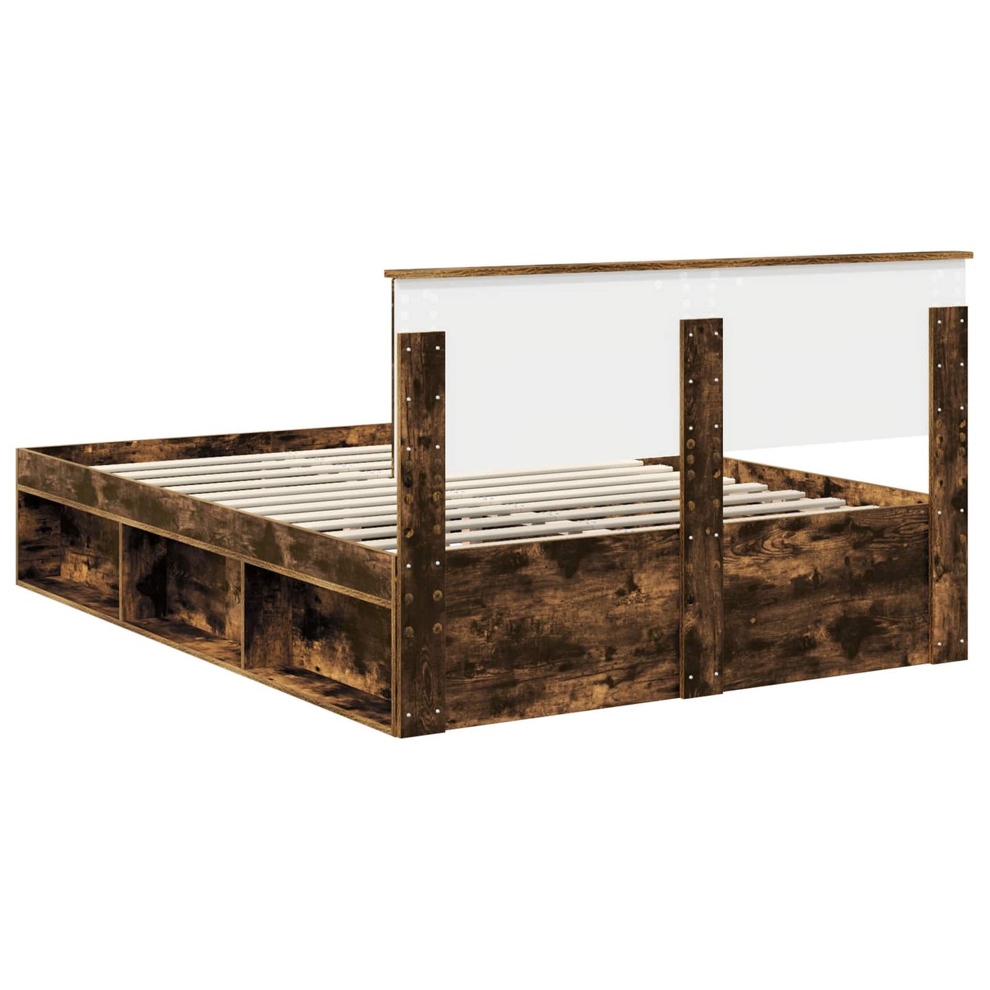Bed Frame Smoked Oak 135 x 190 cm Solid Pine Wood