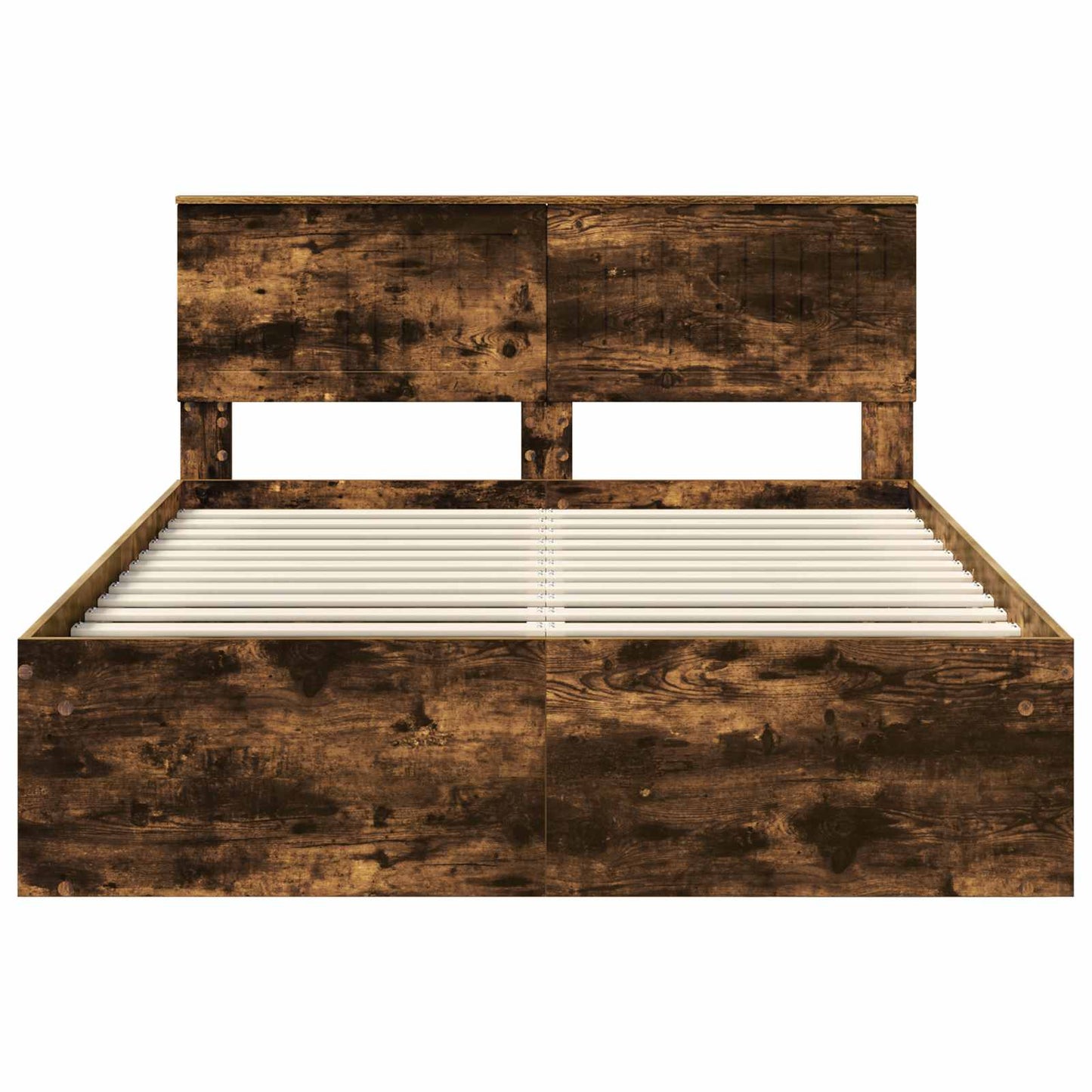 Bed Frame Smoked Oak 135 x 190 cm Solid Pine Wood
