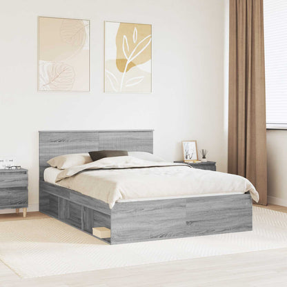 Bed Frame Grey Sonoma 135 x 190 cm Solid Pine Wood