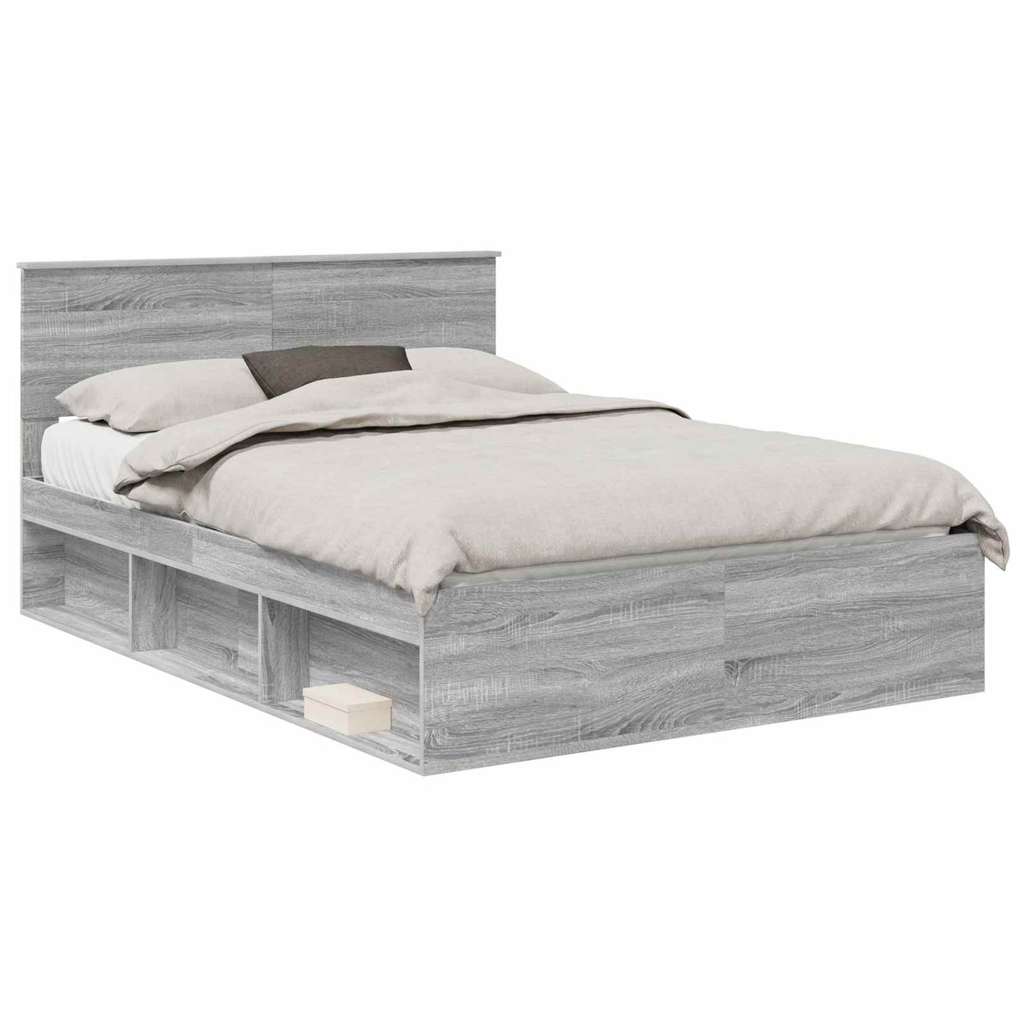Bed Frame Grey Sonoma 135 x 190 cm Solid Pine Wood