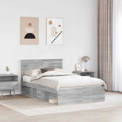 Bed Frame Grey Sonoma 120 x 190 cm Solid Pine Wood