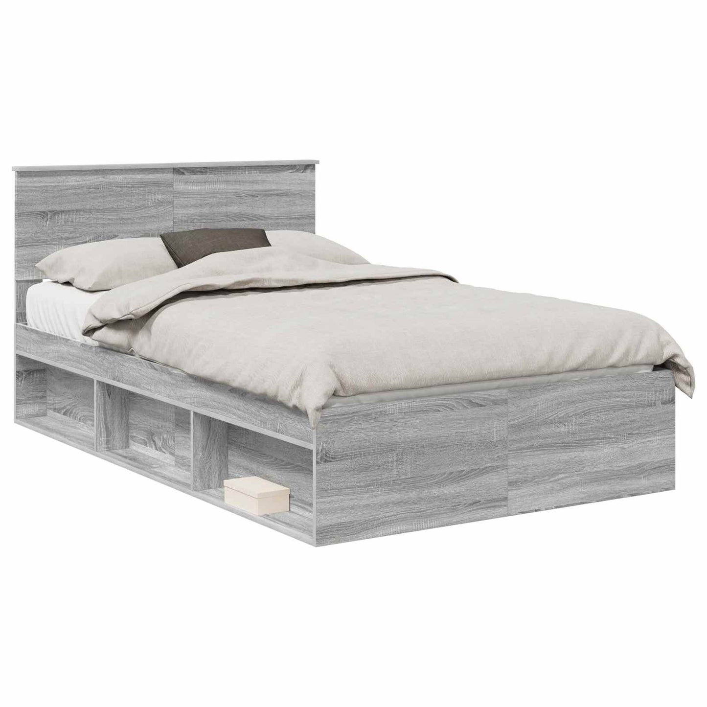 Bed Frame Grey Sonoma 120 x 190 cm Solid Pine Wood