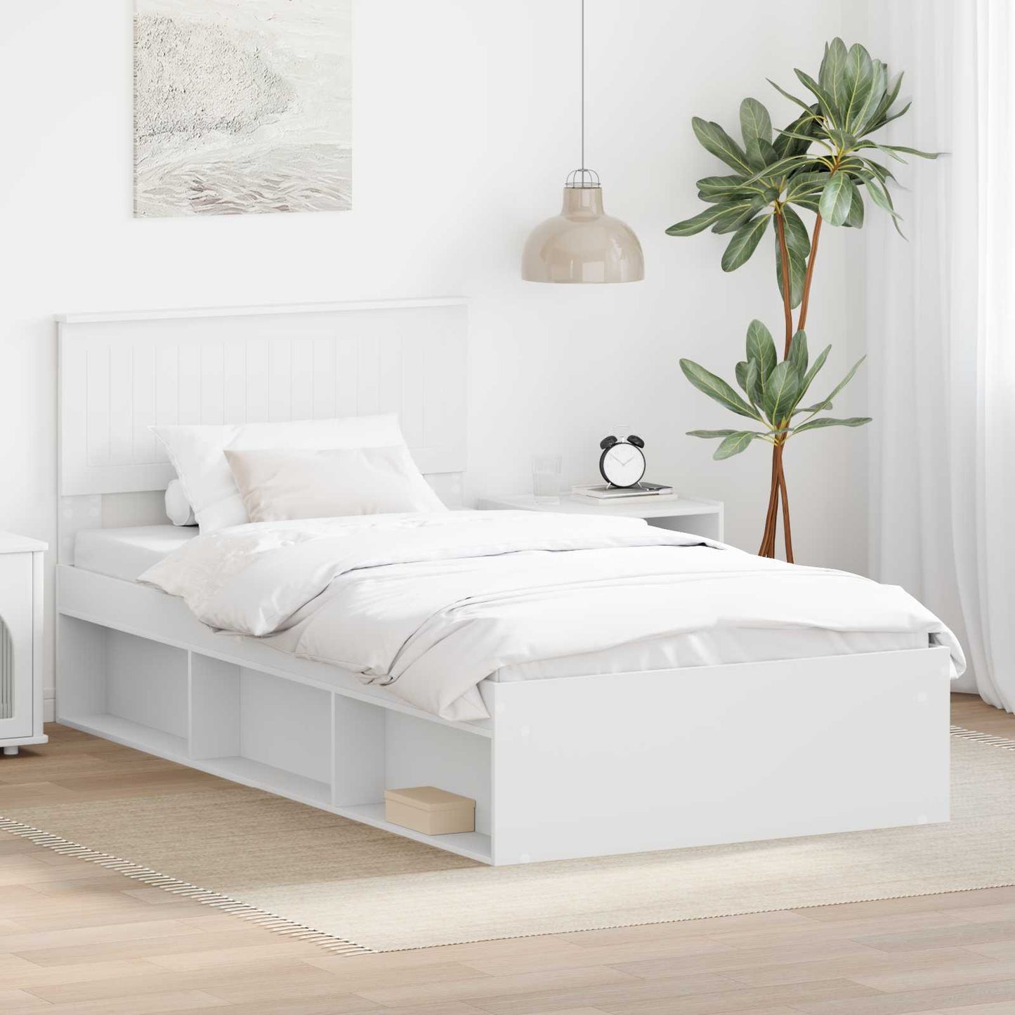 Bed Frame with Headboard White 100 x 200 cm Solid Pine Wood